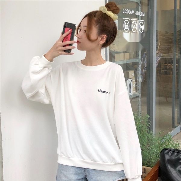 

dqi4z women's early autumn sweater 2020 korean round sweater trendy student casual large size women's clothing printed sweaterswea, Black