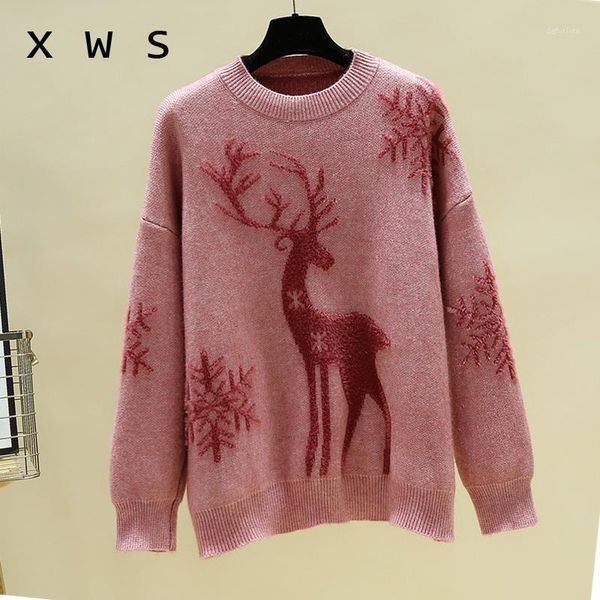

plus size women christmas deer sweater autumn winter 2020 loose casual long sleeve o neck thick kint jumper oversize pullover1, White;black