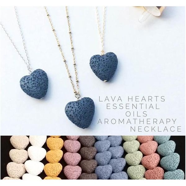 

heart lava rock pendant necklace mix colors aromatherapy essential oil diffuser heart-shaped stone necklaces for women aharr, Silver