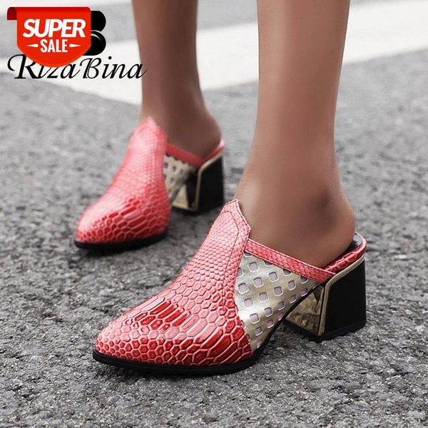 

rizabina square heels women pumps fashion pointed toe leathpattern shoes women daily casual outdoor female footwear size 32-43 #e17k