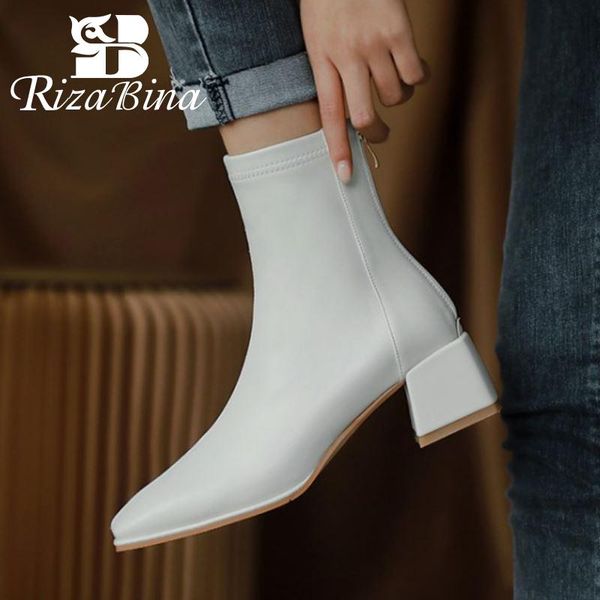 

rizabina women ankle boots thick heel zipper square toe shoes winter warm shoes women fashion footwear size 34-39, Black