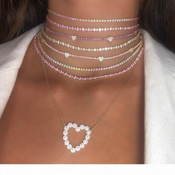 

2020thin cz tennis chain necklace pastel women choker various colors colorful cz gold color trendy gorgeous elegance necklace, Silver