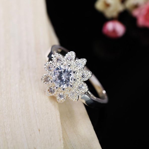 

whosale beautiful silver crystal ring noble flower fashion wedding women lady ring jewelry cz zircon stamped h bbyfrv