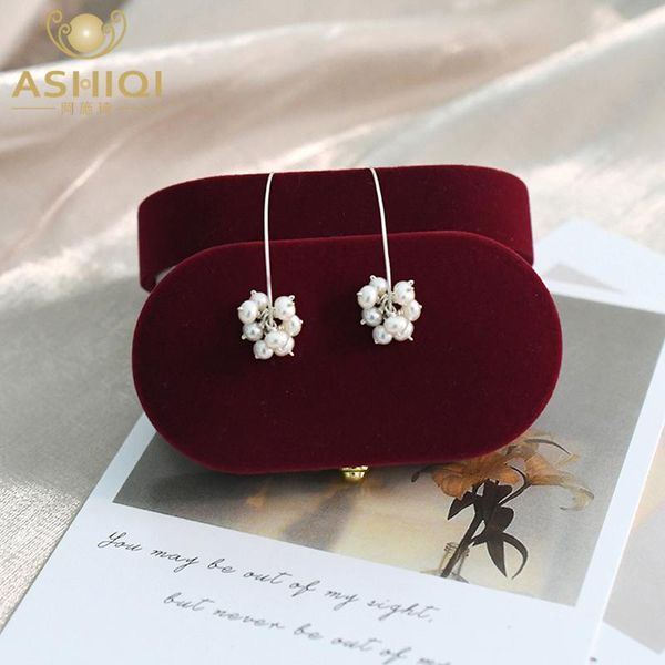 

ashiqi natural freshwater pearl stud earrings 925 sterling silver flower cluster simple fashion jewelry for women 2021 new, Golden;silver