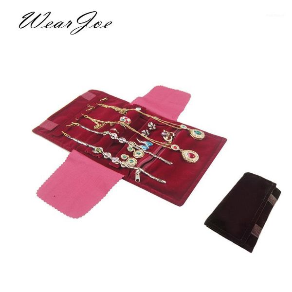 

jewelry pouches, bags elegant burgundy or black velvet small organizer roll travel zipper bag case for multiple necklace ring earrings stora, Pink;blue