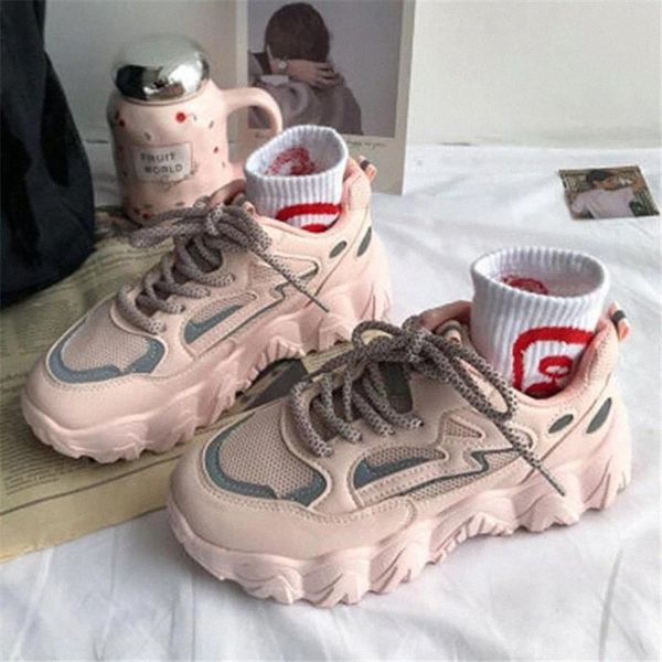 

fashion women platform street sneakers 2020 spring summer breathable women's chunky sneakers lady trainers footwear black pink #jq9z