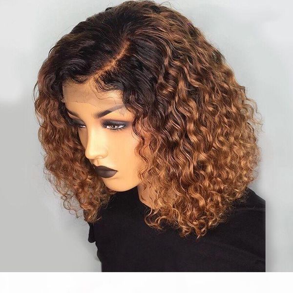 

1b 27 color short curly lace front human hair wigs with baby hair pre plucked remy brazilian lace bob wigs bleached knots, Black;brown