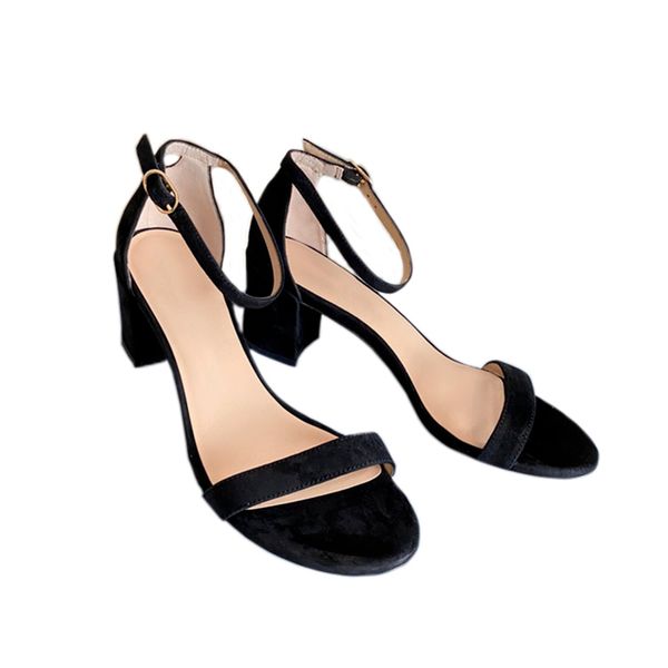 

classic high heeled sandals coarse heel leather suede woman shoes metal buckle for parties occupation sandals size35-42, Black
