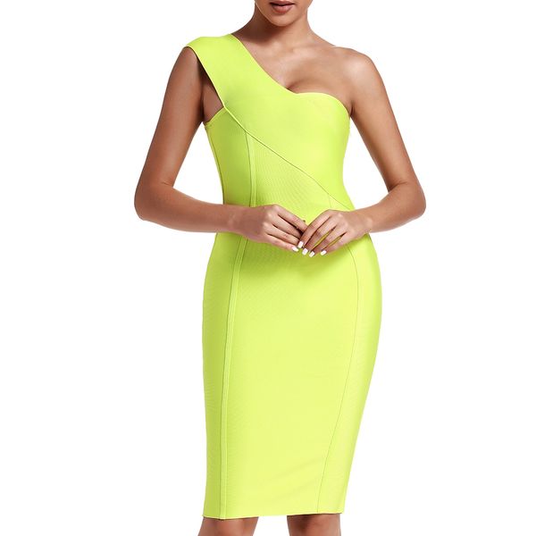 

ocstrade celebrity bandage dress new arrival 2020 summer women neon green bandage dress bodycon one shoulder evening party dress y0118, Black;gray