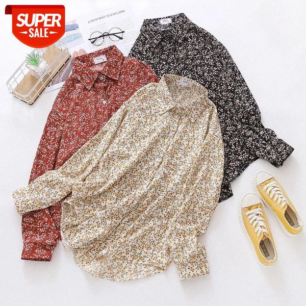 

autumn vintage long sleeve shirt women korean floral women shirts blouses loose casual cardigan chiffon blouse 2021 11329 #kr55, White