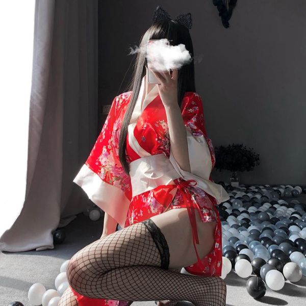 

women's sleepwear japanese kimono lingerie bathrobe soft silk robes women traditional style robe yukata costumes pajamas belt 3pcs set, Black;red