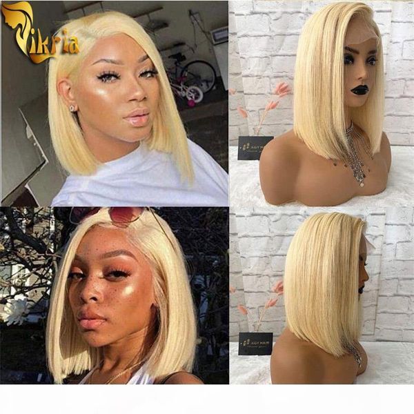 

613 blonde short bob wigs full lace human hair wig 13x4 lace front wig preplucked hairline with baby hair 130%~150%density for black women, Black;brown