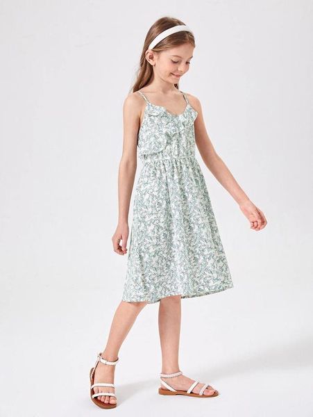 

girls ditsy floral ruffle trim cami dress she, Red;yellow