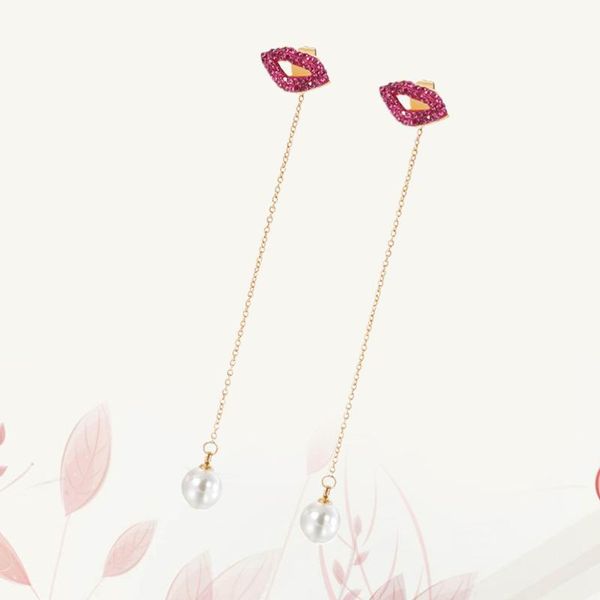 

1 pair of red lip earrings tassel earbob elegant ear dangle dangler girls ear decoration jelewry golden, Silver