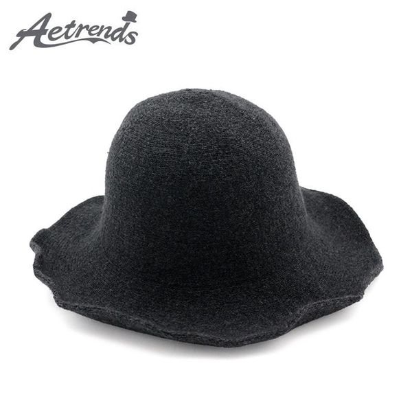 

stingy brim hats [aetrends] 2021 lady wool for women woolen knitted fedoras cap panama z-5970, Blue;gray