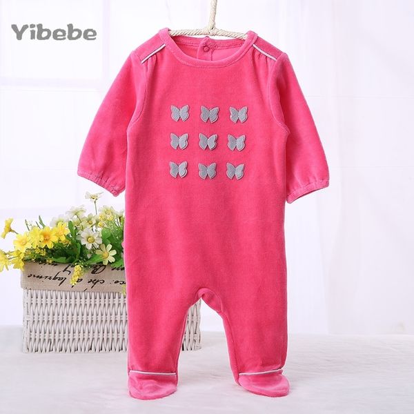 

baby velour rompers long sleeve girl boy clothes long sleeve onesies pyjamas newborn baby footed overalls jumpsuit outfit y200320, Blue