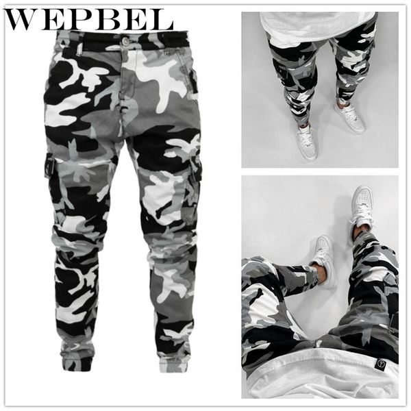 

wepbel new mens slim biker jeans orange camouflage cargo pants skinny denim trousers, Blue