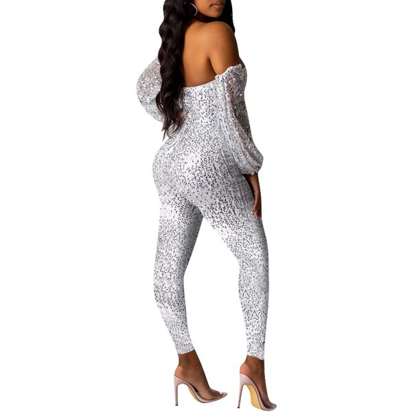

2021 new womens slim fit neck sequin playsuits rompers long sleeve nightclub jumpsuits, Black;white