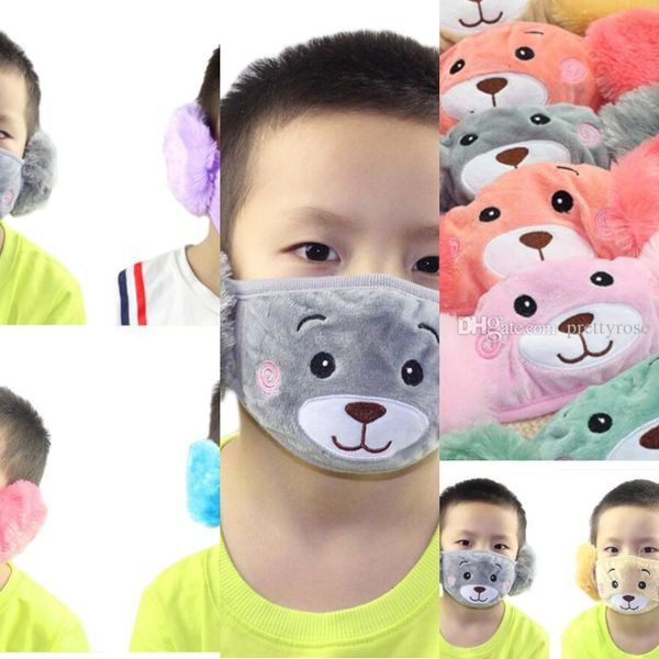 

cartoon face mask bear 1 2 in child with plush ear protective thick and warm kids mouth masks winter mouth-muffle for pa