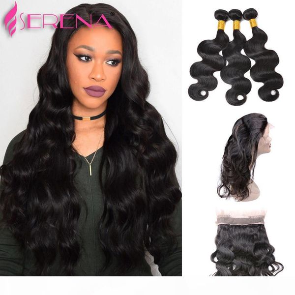 

body weave and closure brazilian human virgin hair 360 lace frontal body wave beauty part unprocessed hair new 8 to 22 inches, Black;brown