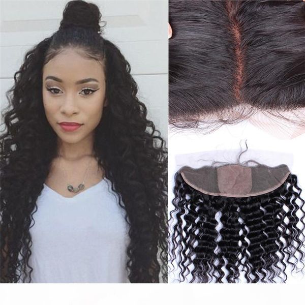 

9a virgin brazilian human hair 4x4 silk base lace frontal closure brazilian deep wave silk lace frontal pieces 13x4 bleached knots, Black;brown