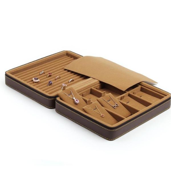 

jewelry organizing travel storage cases zipper closure faux leather ring pendant bracelet bangle chain display organizer case using at lax2, Black