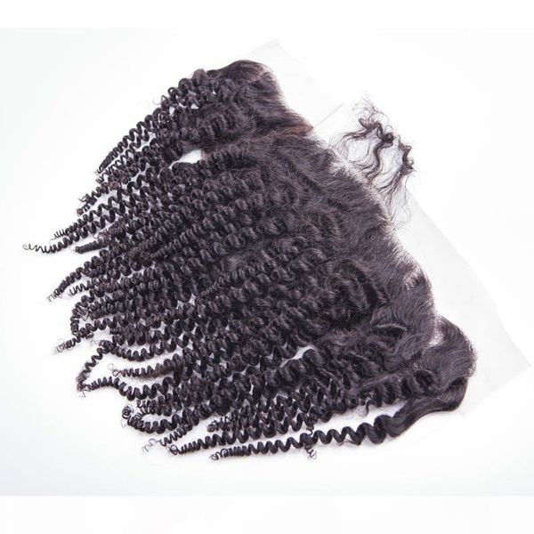 

13x4 kinky curly lace frontal closure with bundles brazilian human virgin hair kinky curl 3 bundles with closure, Black
