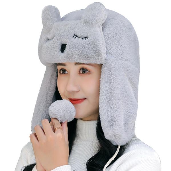 

симпатичные девушки открытой ушанка шерсти бомбардировщик hat теплая зима плюшевой меховой шапка женщина шляпа армия россия earflap маска сн, Black;white