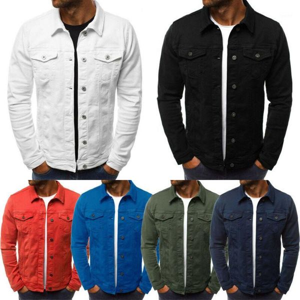 

new 2019 men's denim jean jacket coat pocket autumn spring casual long sleeve slim fit outwear 1, Black;brown