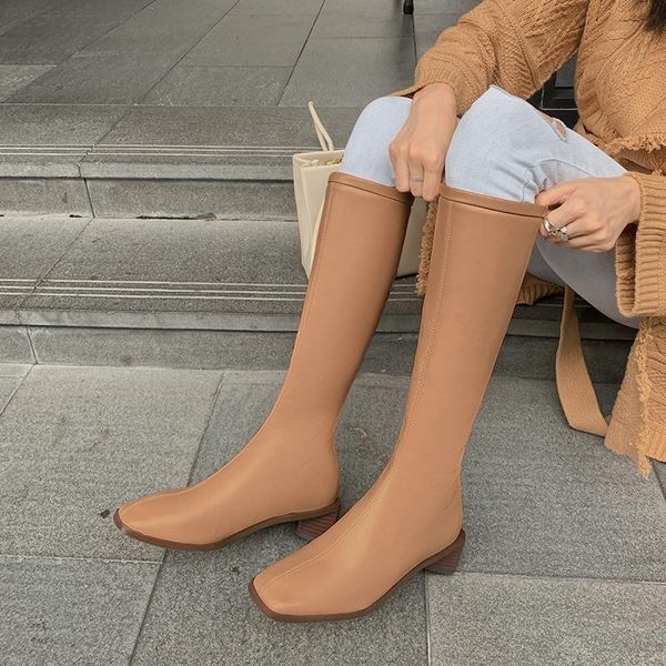 

knee high boots back zipper square toe shoes woman night club women boots winter med heels women size 41 42 43, Black