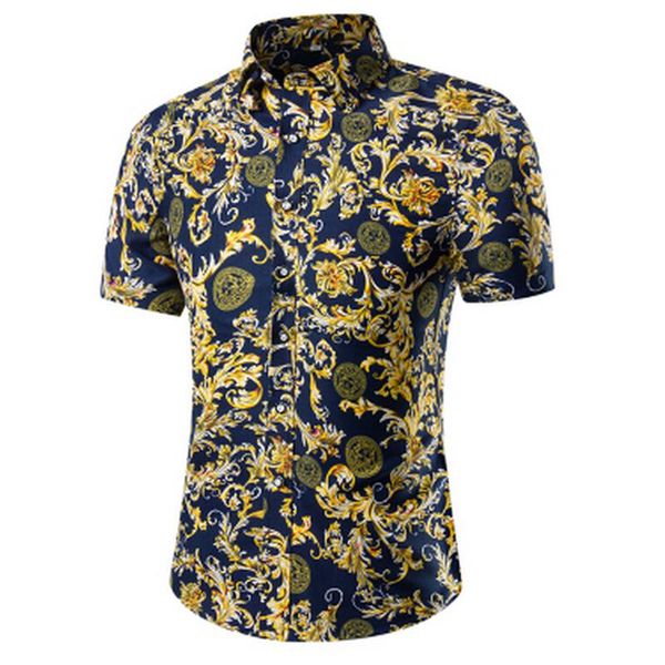 

men's casual shirts 2021 men camisa social slim clothing cotton short sleeve shirt summer beach floral mens dress ~5xl, White;black