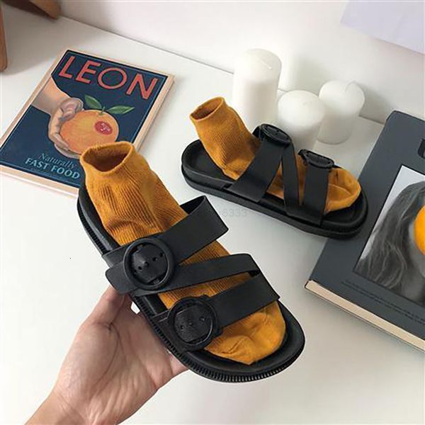

sandals roman buckle female harajuku thick-soled beach tow waterproof non-slip and slippers, fashionable one-word all-match, Black