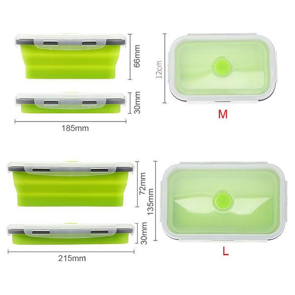 

4шт лот силикон прямоугольник lunch box складная bento box folding контейнер еды bowl 350 500 800 1200 мл для столовой посуды bbypaf