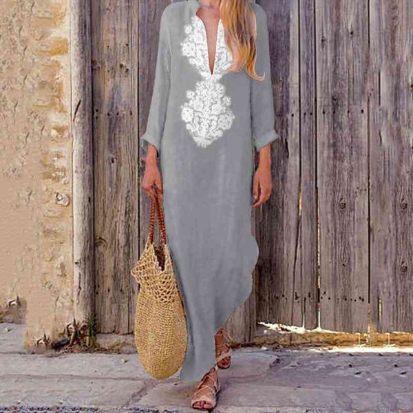 

40 women lace embroidery dress long sleeve v-neck maxis dress split hem baggy kaftan long oversized, Black;gray