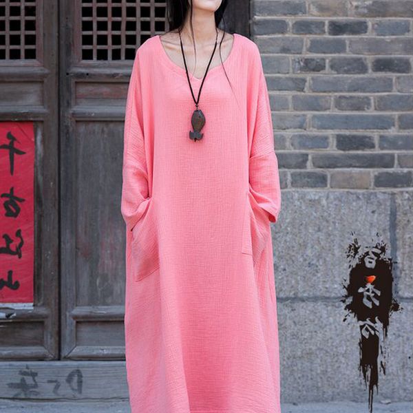 

spring and summer dress, big linen, long sleeves, low turn