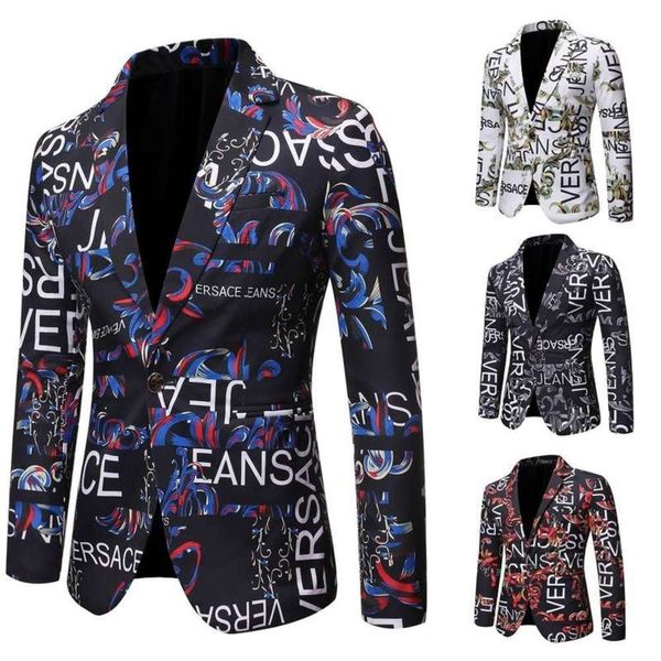 

slim autumn new men's letter printed single suit show dress, White;black