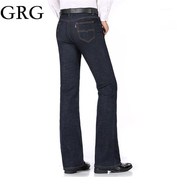 

2018 men spring business casual jeans mid waist black blue flares plus size 26-341