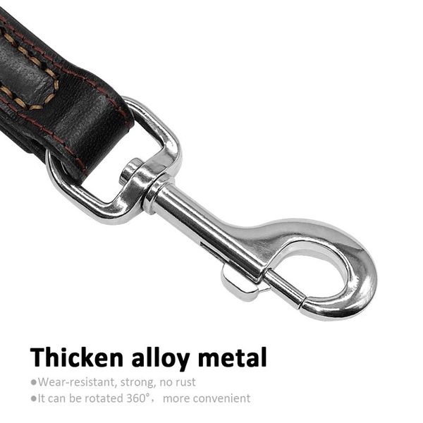 

geniune leather pet dog leash rope pet k9 training walking lead leashes for medium large dogs quick control with 2 sqcumm