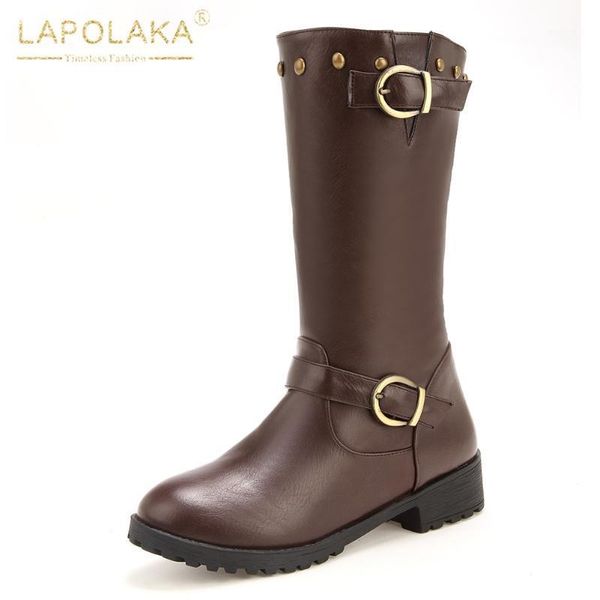 

boots 2021 fashion plus size 46 western woman shoes non-slip slip on british style rivets winter knight ladies1, Black