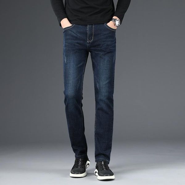 

2020 autumn new men's jeans business casual denim pants classic style fashion slim straight elastic black trousers male brand, Blue