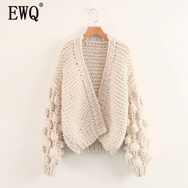 

[ewq] knitting hollow out sweater loose fit scarf collar long lantern sleeve women new fashion tide summer autumn jz070 201202, White;black