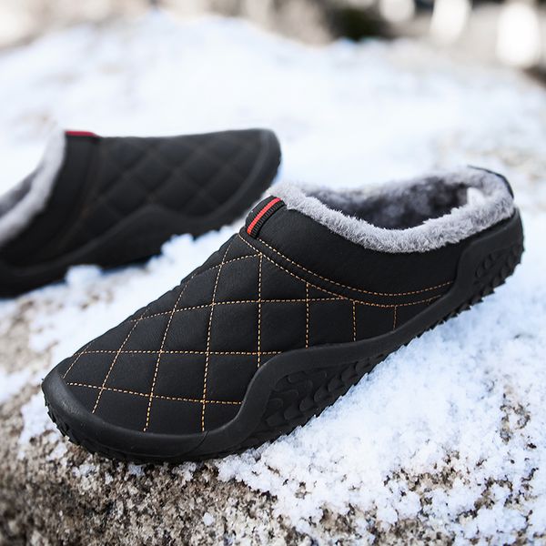 

winter lazy home slippers outdoor casual waterproof non-slip cold-proof men's cotton shoes large size 39-48, Black