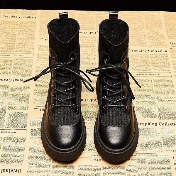 

women bootsautumn winter wool mouth riding boots women's british style thin socks boots women all-match black motorcycle short boots