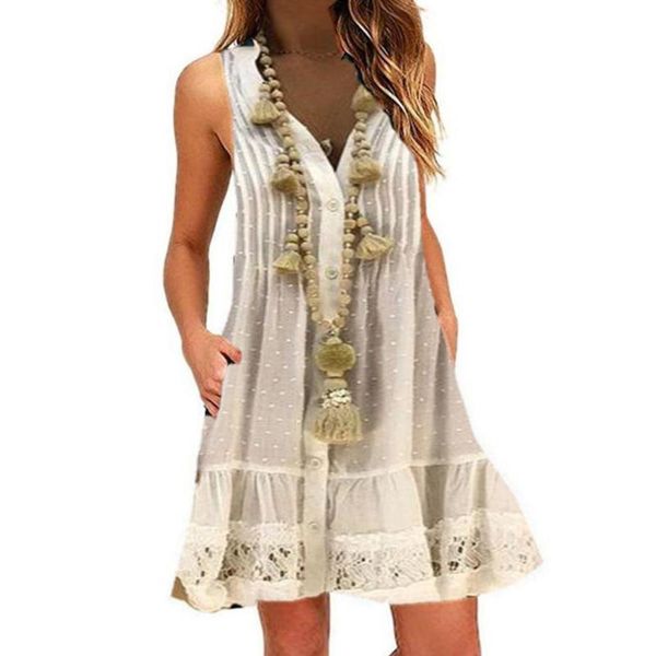 

2020 fashion new women beachwear swimwear summer v-neck sleeveless dress loose solid dress beach pareos de playa mujer, White;black