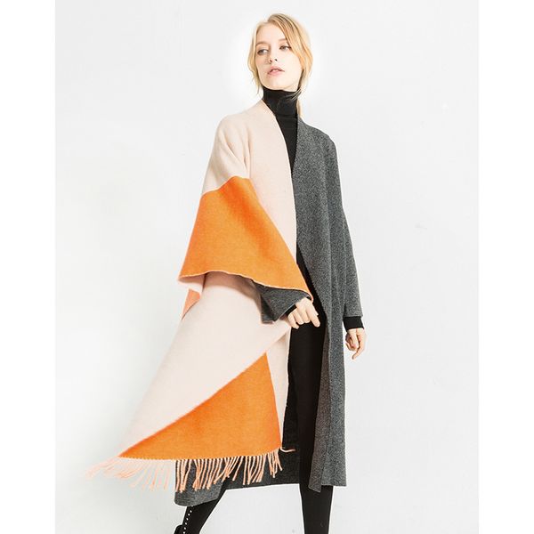 

street fashion new cashmere like scarf double sided solid color label tassel thickened warm scarf, Blue;gray