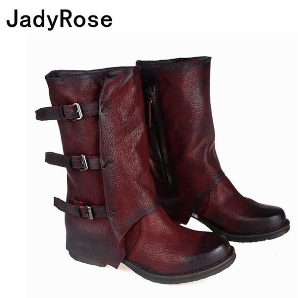 

старинные моды женщин зимних сапоги круглого botas носок mujer вино красный низкой пятка bottine ф гладиатор пряжка chaussure ф botas, Black