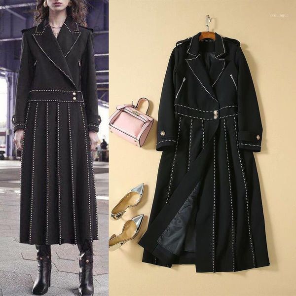 

shows in same dress suit brought heavy beading long sleeve trench coat of new fund of 2020 autumn winters female coat1, Tan;black