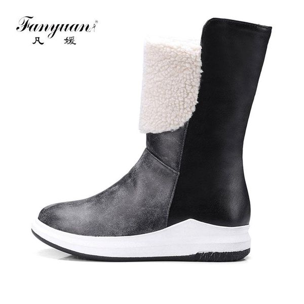 

fanyuan 2020 winter women boots mid-calf down boots plush waterproof footwear ladies snow wool blend insole botas feminina, Black