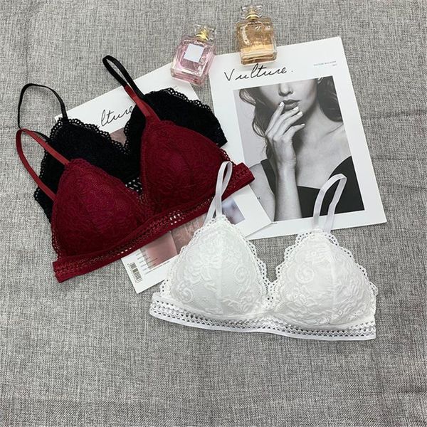

1/2pcs women bralette french style lace bra girls triangle cup lingerie deep v wireless underwear soft thin seamless bra1, Red;black