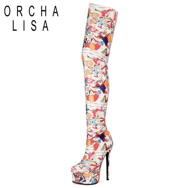 

orchalisa plus size45 super thigh high boots women stretch shoes designer womens slim long platform botas mujer 15.5cm heels, Black